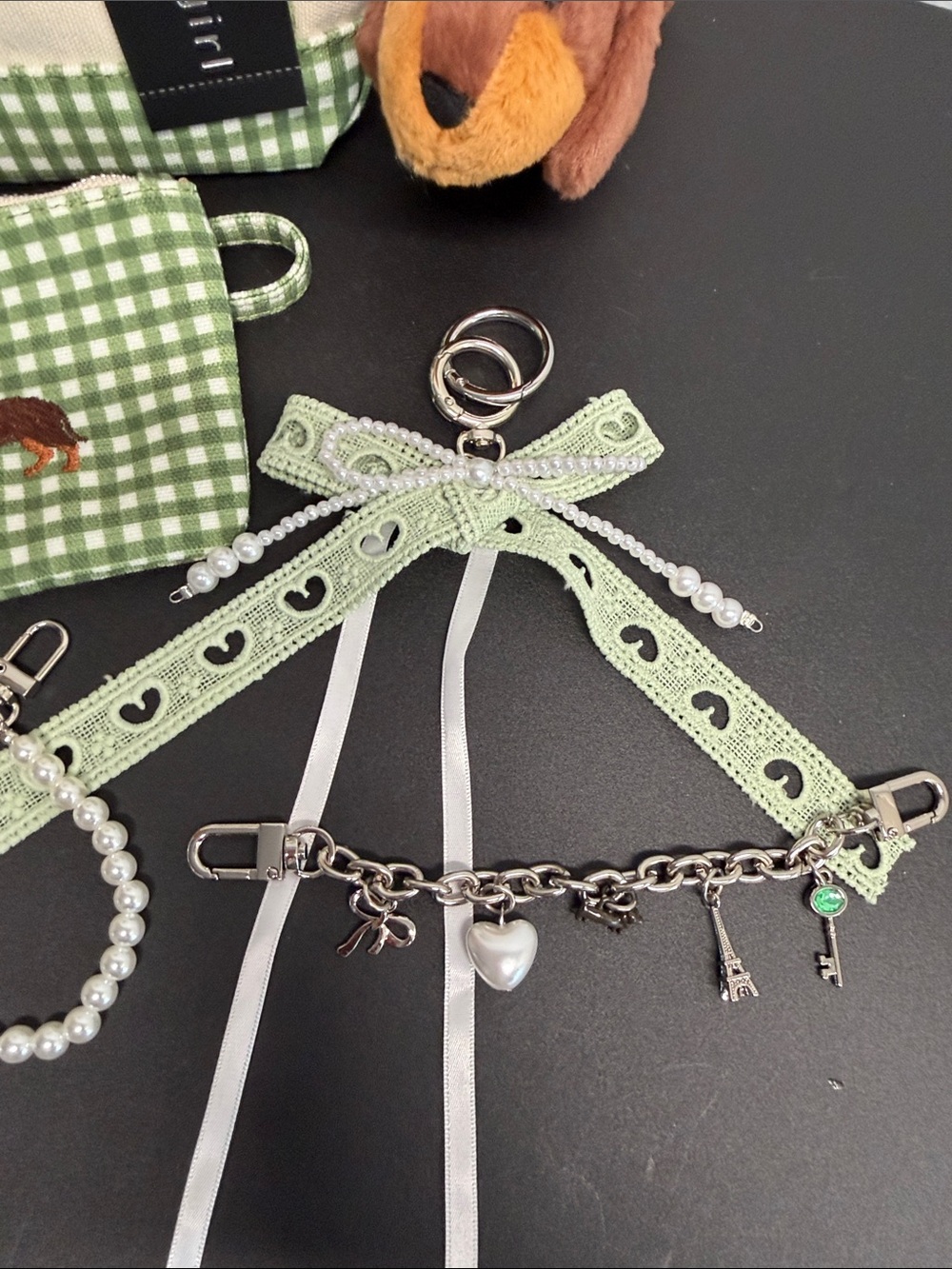 Madden Girl | Green Gingham Dachshund Canvas Tote | Wristlet, Bag Charms & More - Picture 7 of 15
